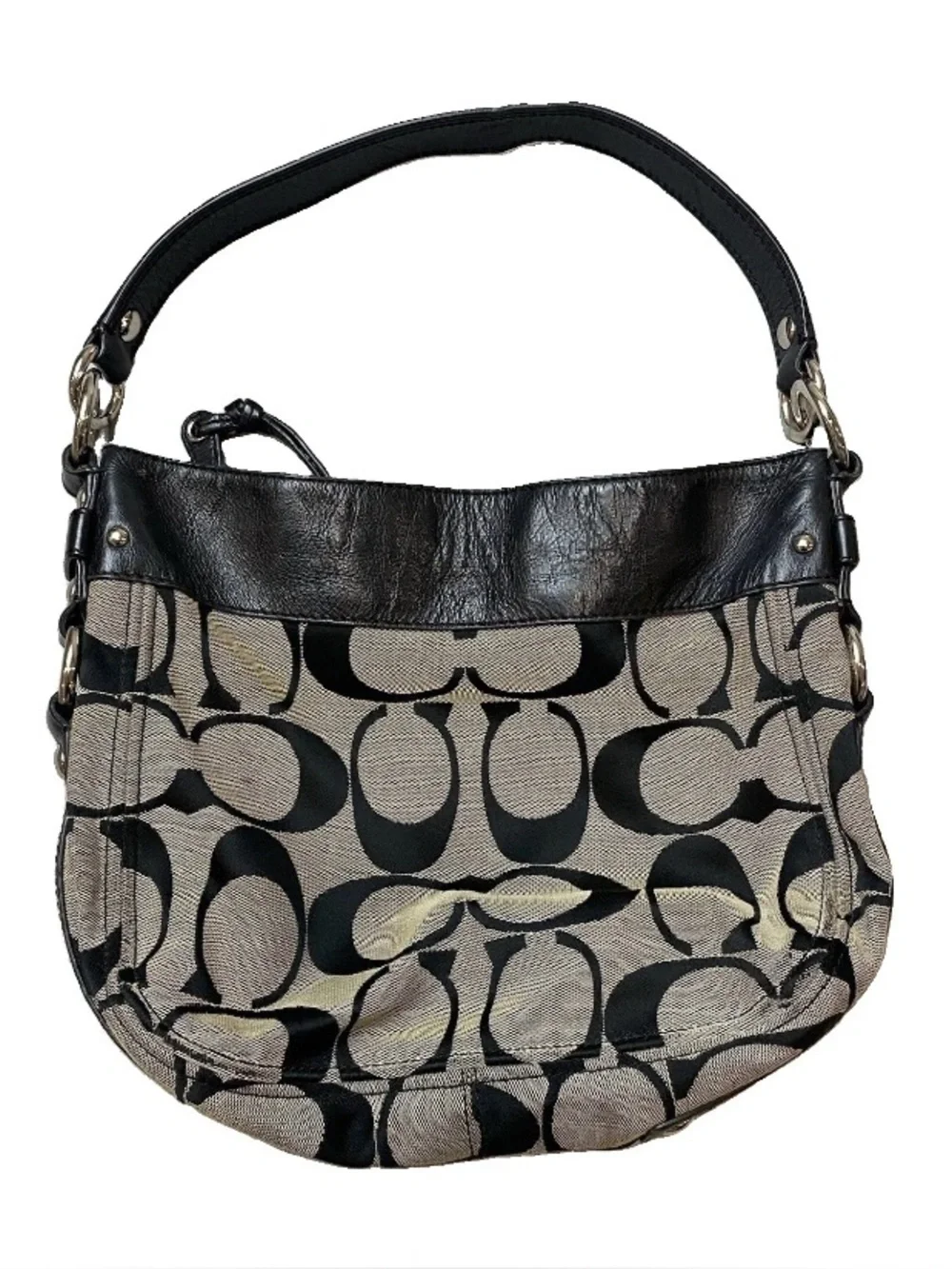 COACH F12657 Zoe Signature Jacquard Hobo Bag Canvas Grey/Black Leather